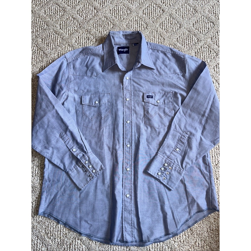 Wrangler Men's XXL Cowboy Cut Indigo Blue Pearl Snap Button Up Shirt EUC